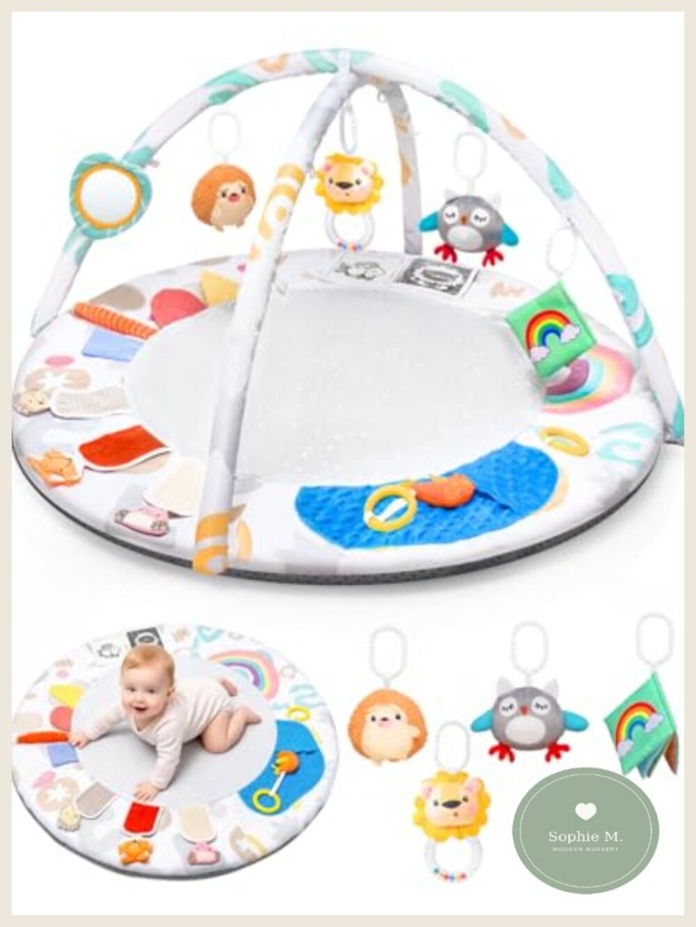 Organic Cotton Baby Play Gym & Tummy Time Mat 5 Montessori Toys
